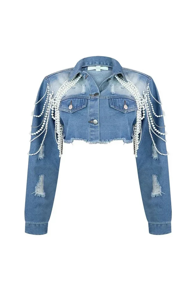 Pearls Tassel Denim Jacket & Pant