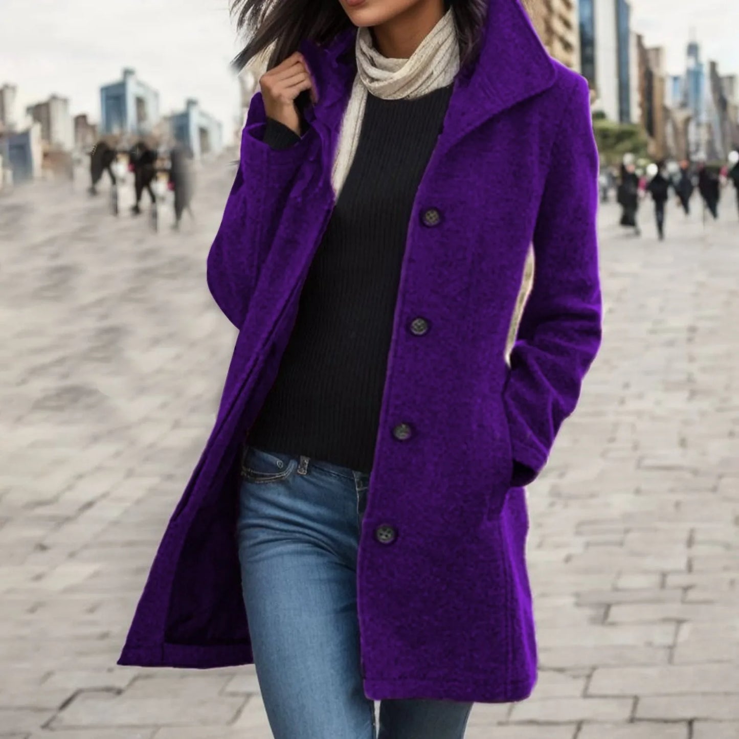 Women's Elegant Woolen Overcoat