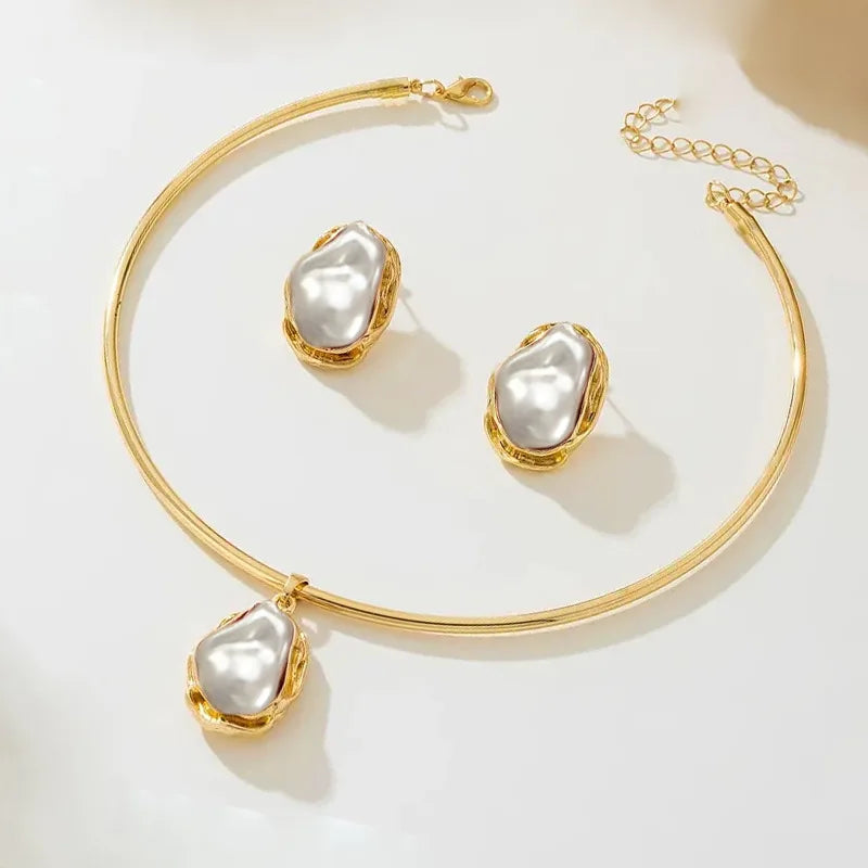 Irregular Pearl Necklace Earring Set