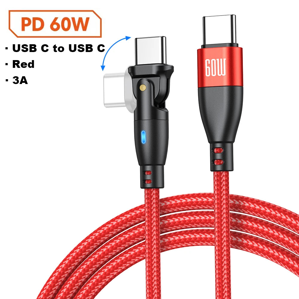 100W USB-C to USB-C Fast Charging Cable with 180° Rotating Connector