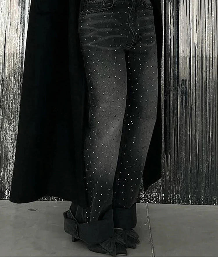 Black Rhinestone Baggy Jeans