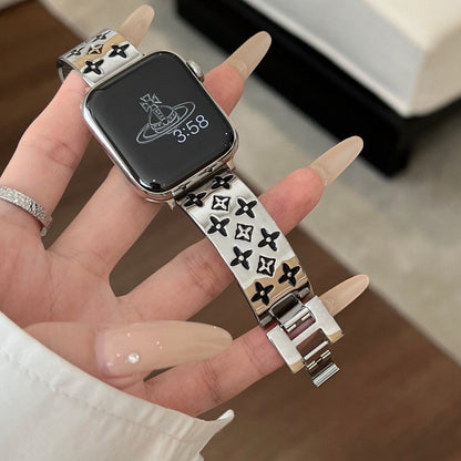 Premium Stainless Steel Floral-Pattern Link Watch Band – Gold or Silver