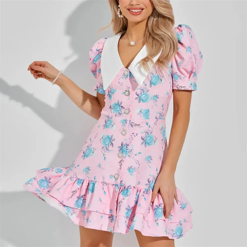 Puff Sleeve Ruffled Dress
