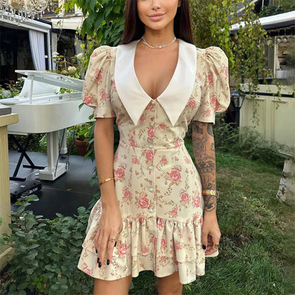 Puff Sleeve Ruffled Dress