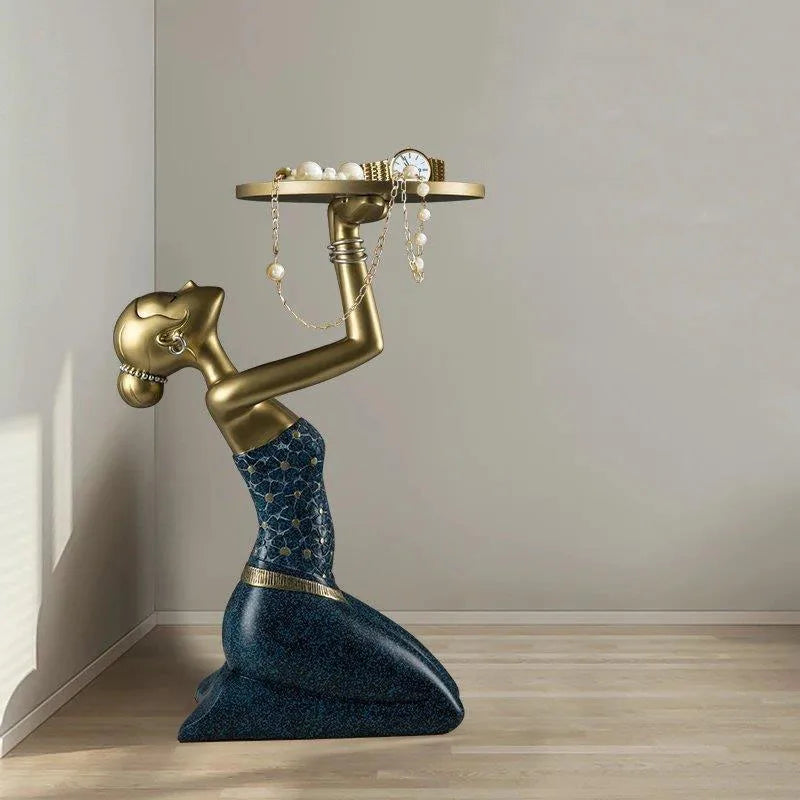 Resin Kneeling Girl Figurine with Storage Tray