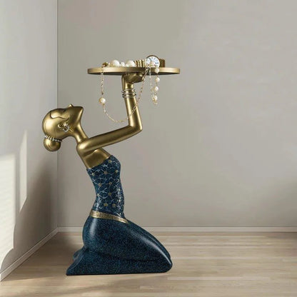 Resin Kneeling Girl Figurine with Storage Tray