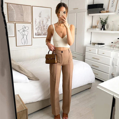 Ardm High Waisted Casual White Trousers Women Brown Stright Pants Office Lady Korean Style Women 2021 Pantalones De Mujer