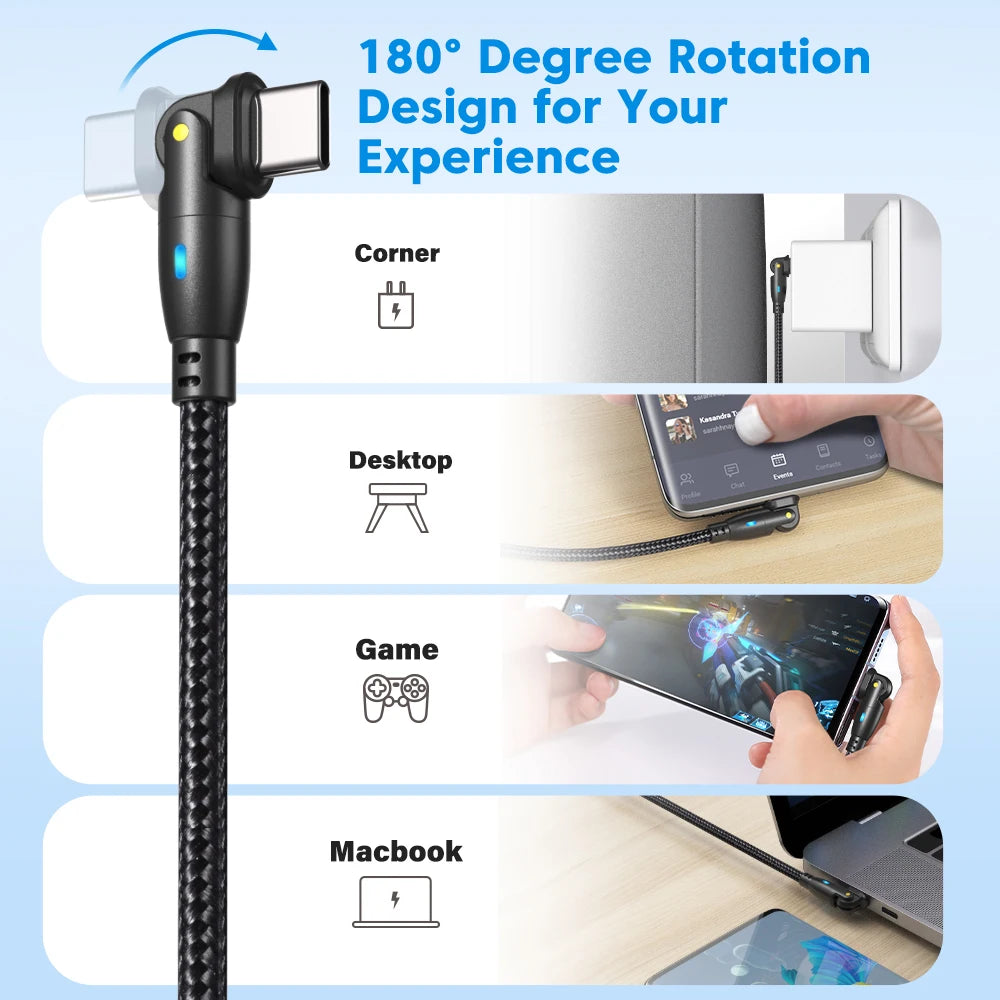 100W USB-C to USB-C Fast Charging Cable with 180° Rotating Connector