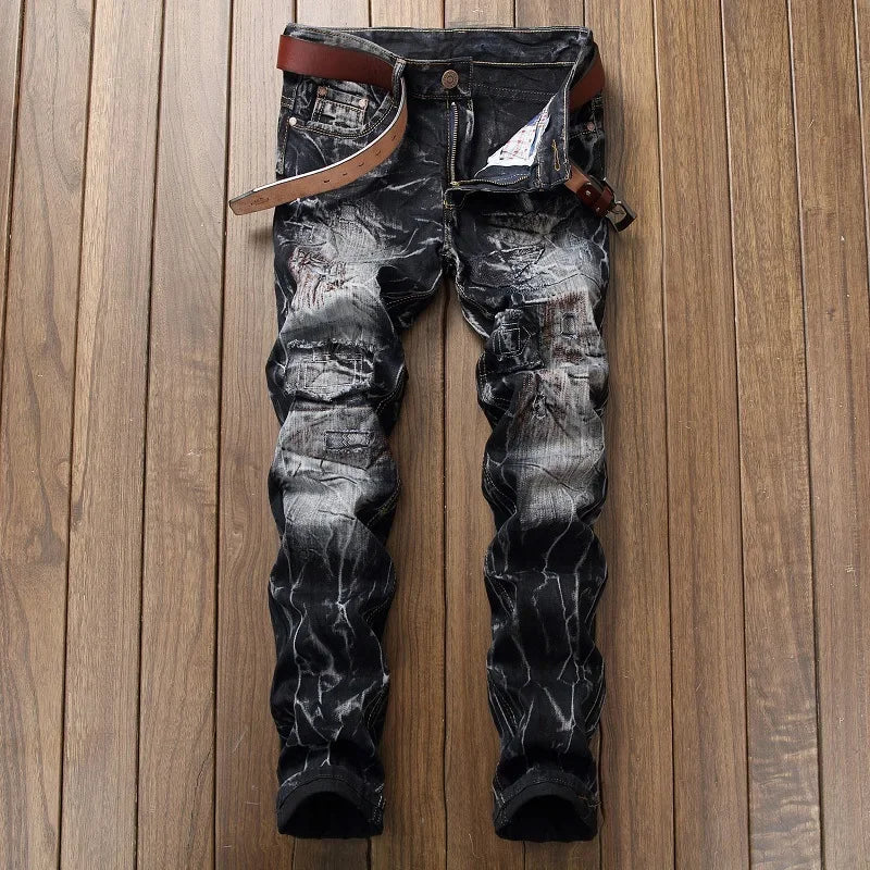 Men Patchwork Ripped Jeans