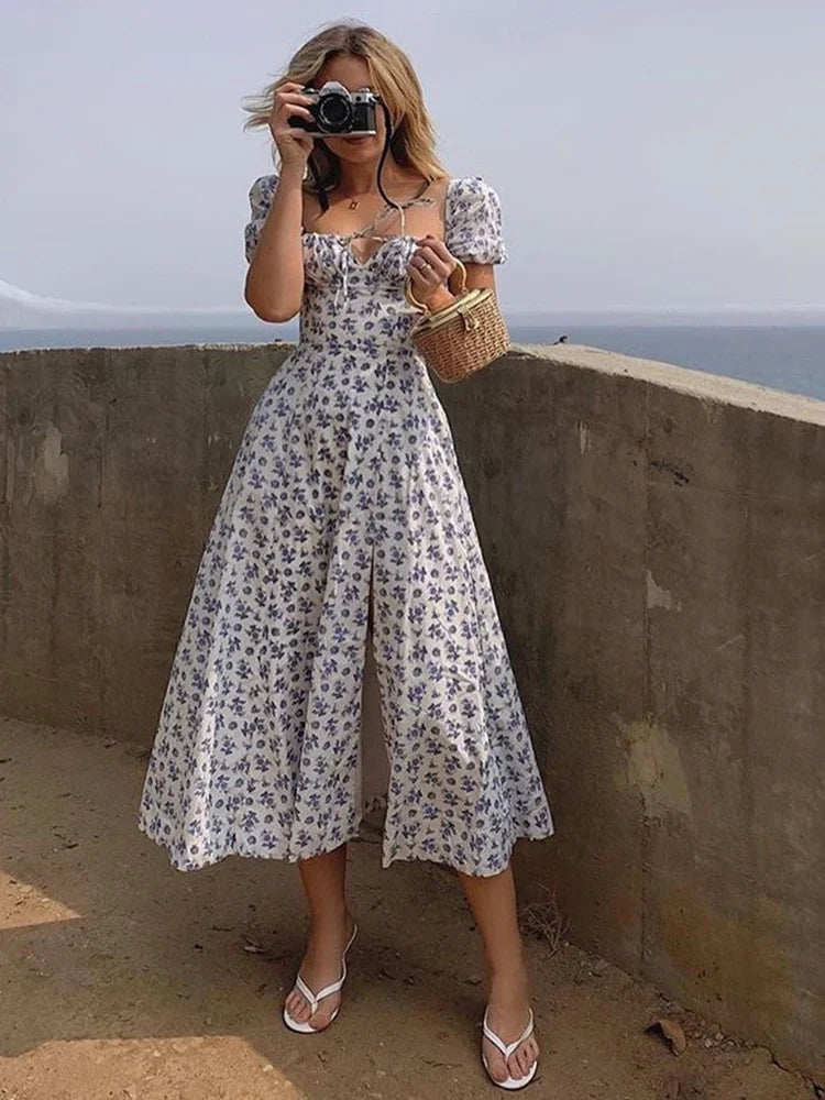 Summer Floral Puff Sleeve Dress