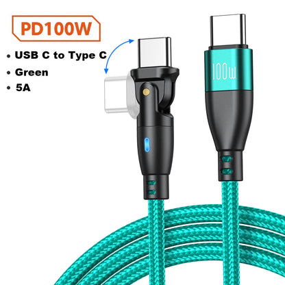 100W USB-C to USB-C Fast Charging Cable with 180° Rotating Connector