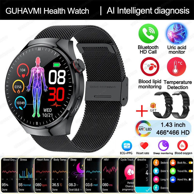 2025 GUHUAVMI Nursing Smartwatch with ECG & Uric Acid Monitor