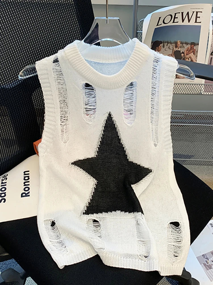 Sleeveless Hollow Knit Tank