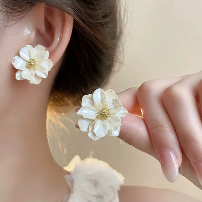 White Flower Stud Earrings