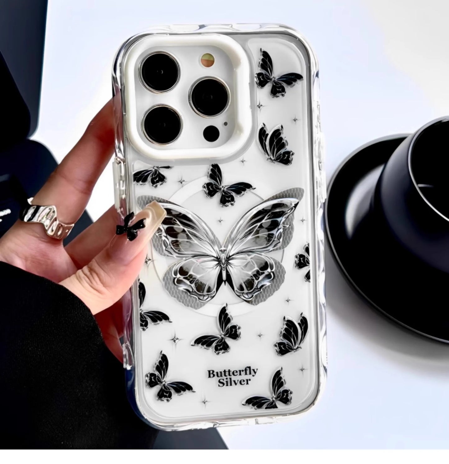Cute Butterfly GripTok Phone Case with Mirror Stand