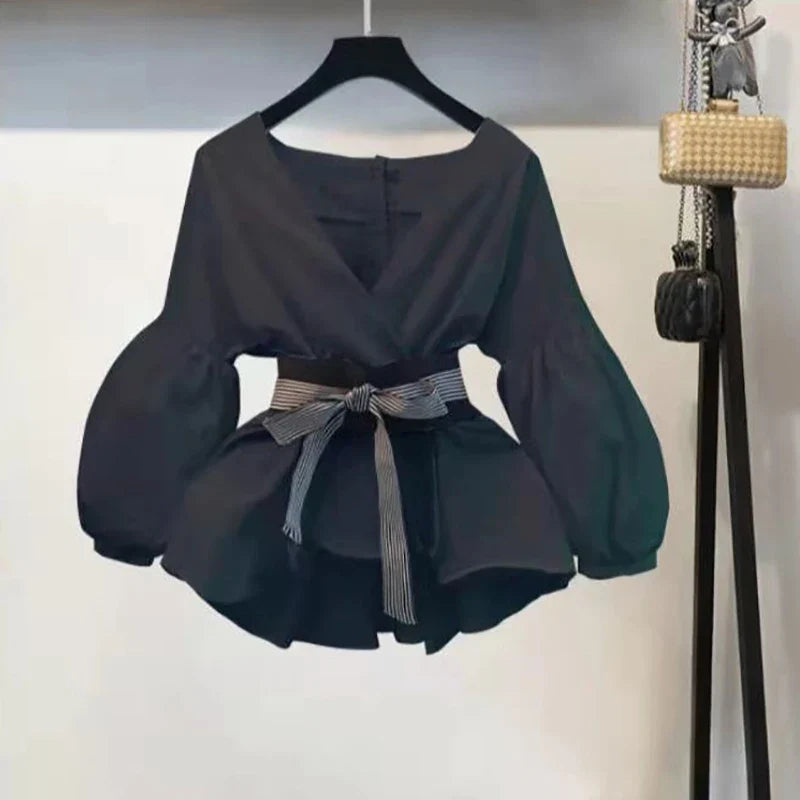 Elegant V-Neck Chiffon Top with Jeans