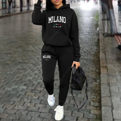 Letter Print Hoodie Tracksuit Set