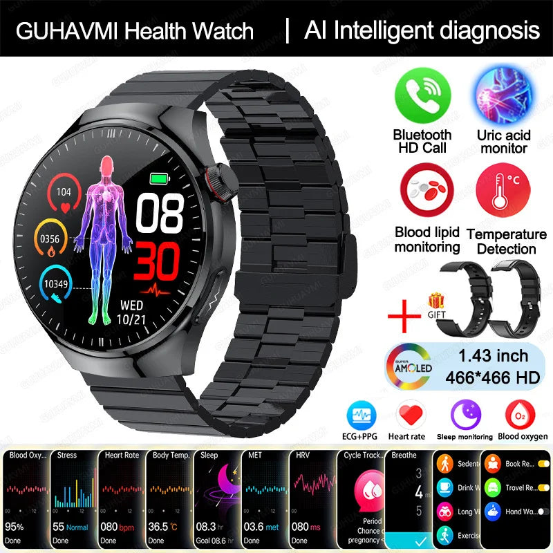 2025 GUHUAVMI Nursing Smartwatch with ECG & Uric Acid Monitor