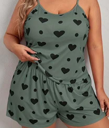 Heart Print Plus Size Women’s Pajama Set
