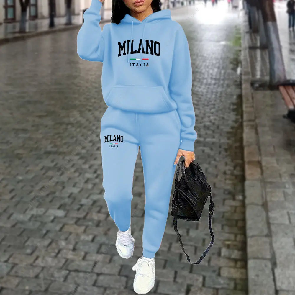 Letter Print Hoodie Tracksuit Set