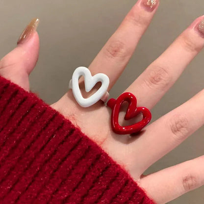White Red Heart Ring