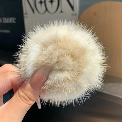 Elegant Mink Fur Flower Brooch