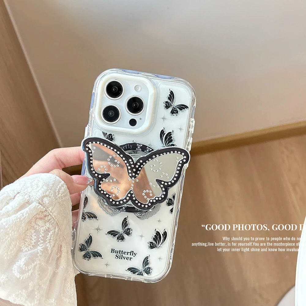 Cute Butterfly GripTok Phone Case with Mirror Stand