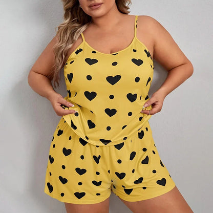 Heart Print Plus Size Women’s Pajama Set