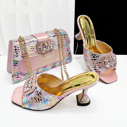 Queena Yan Italian Pink Rhinestone Heels