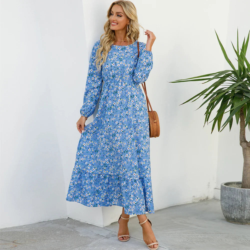 Floral Bohemian Chiffon Maxi Dress
