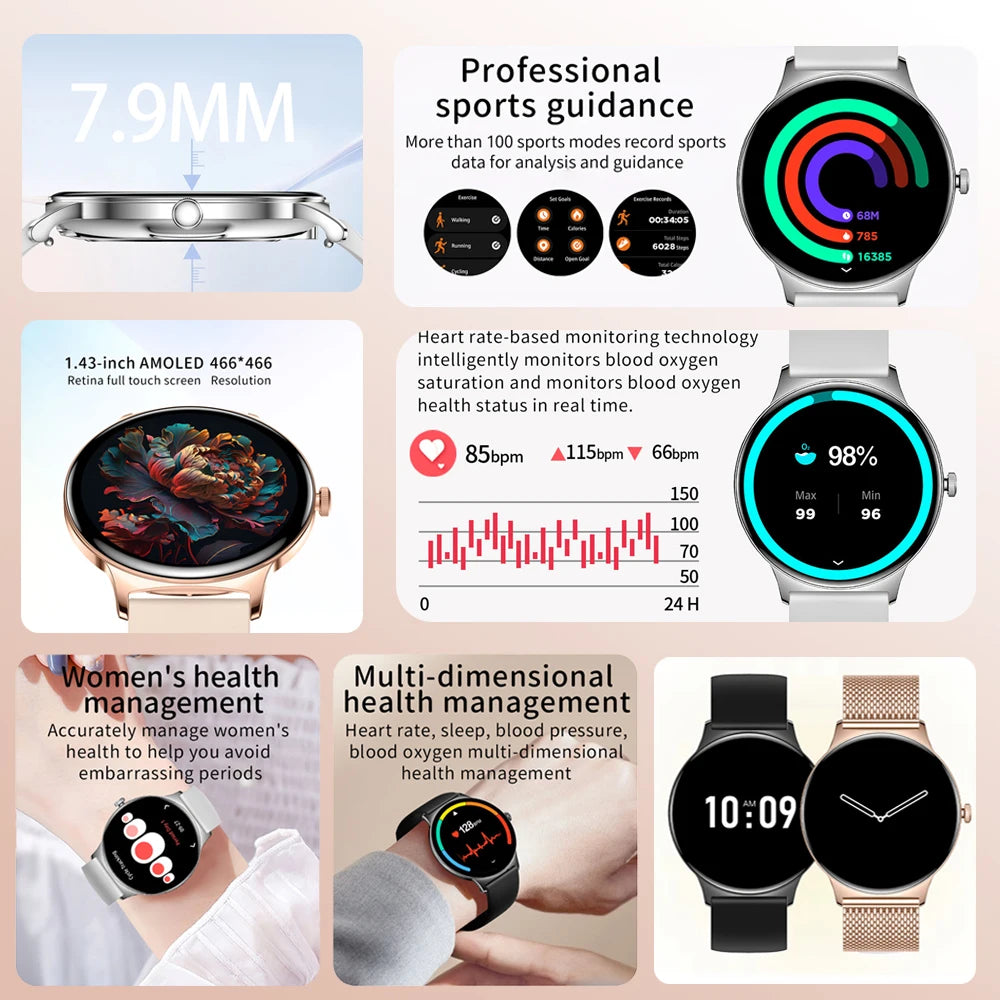 V89 AMOLED Smartwatch for Women – Slim, Stylish & Bluetooth Calling