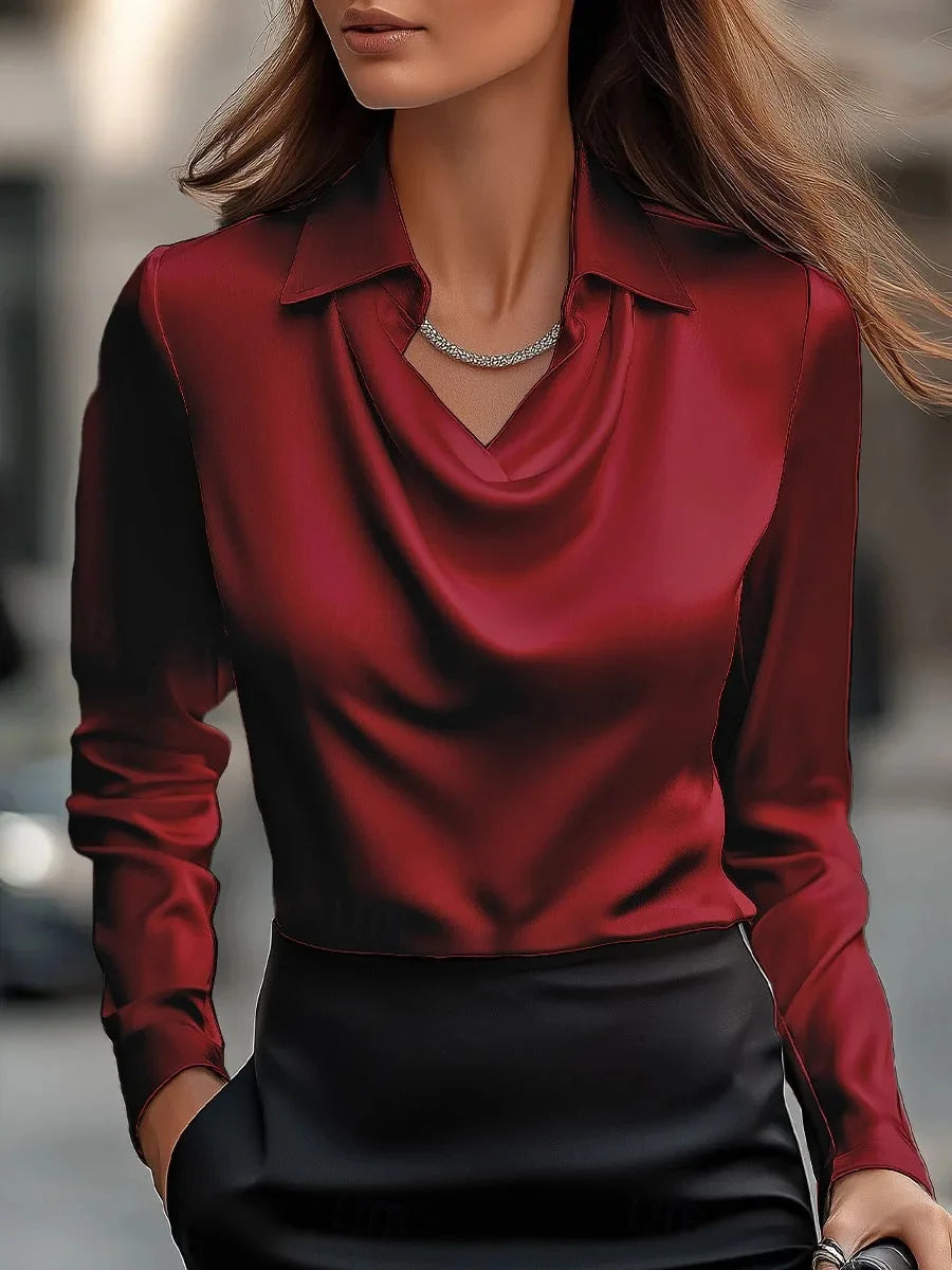 Elegant Satin Long Sleeve Women’s Blouse
