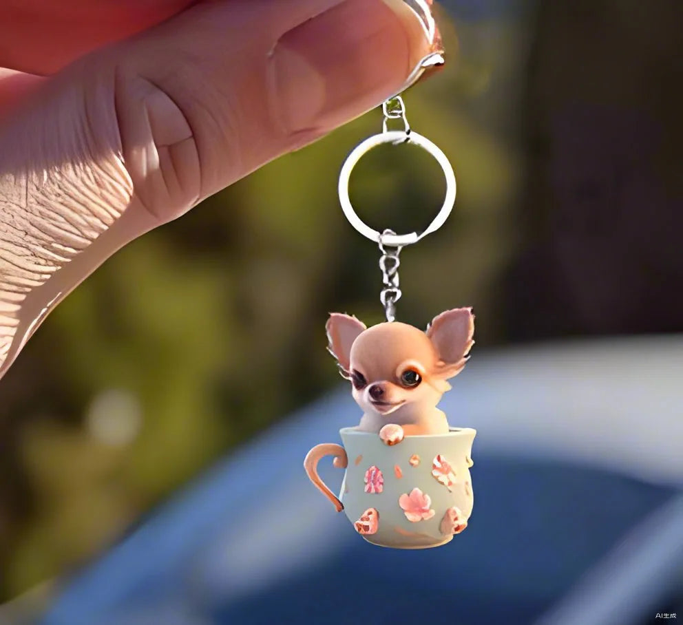 Cute Teacup Puppy Keychain