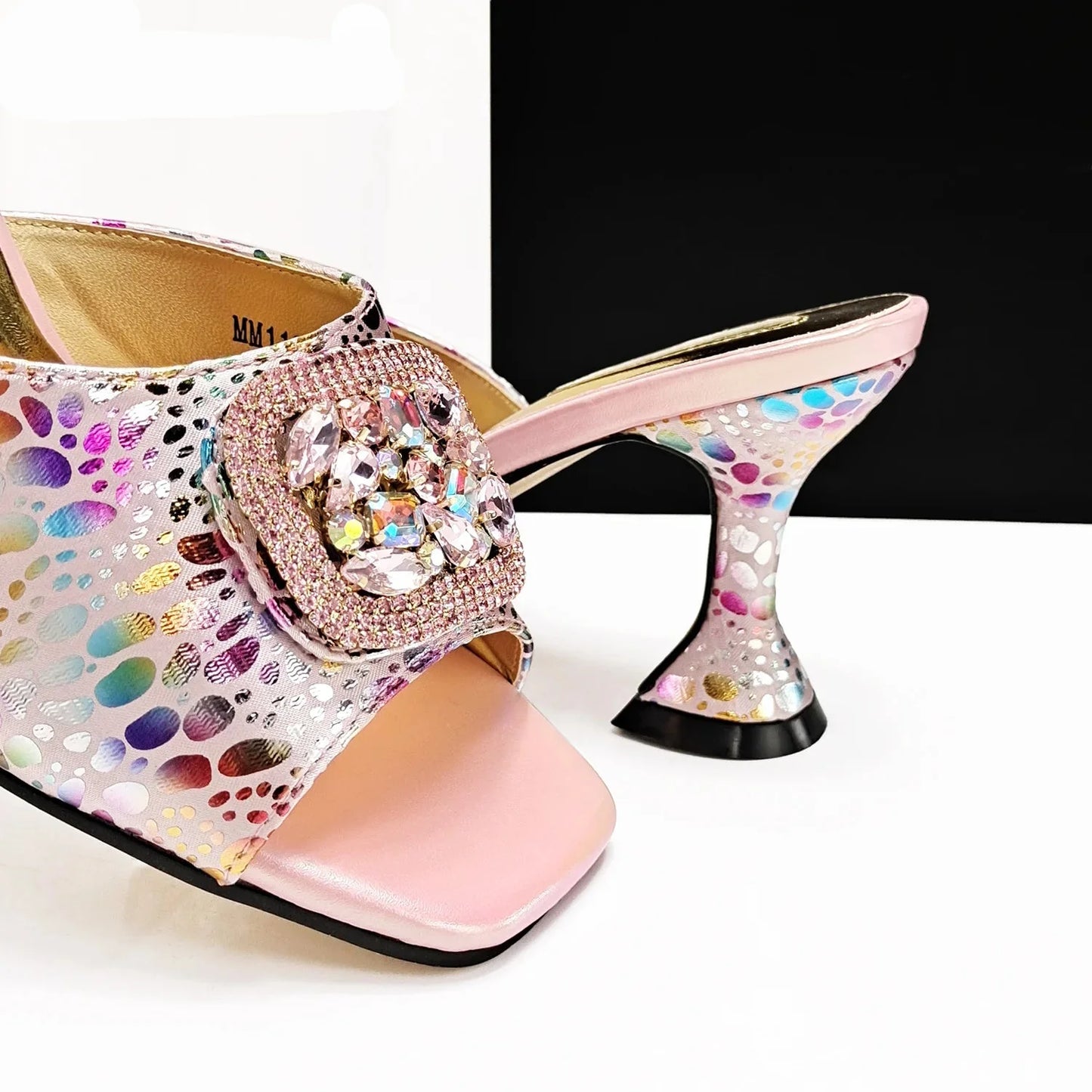 Queena Yan Italian Pink Rhinestone Heels