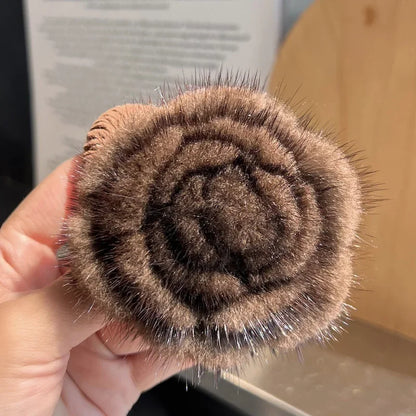 Real Mink Fur Flower Brooch
