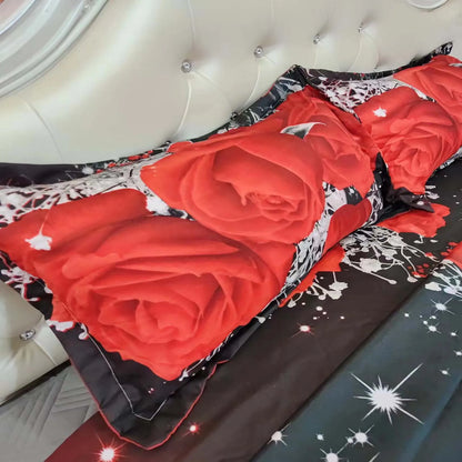 2/3pcs Red Rose Print Duvet Cover Set