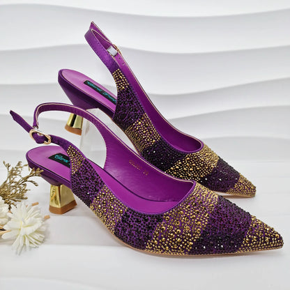 Italian Elegance: Sky Blue Rhinestone Satin Heels