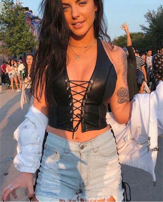 Y2K Leather Crop Top