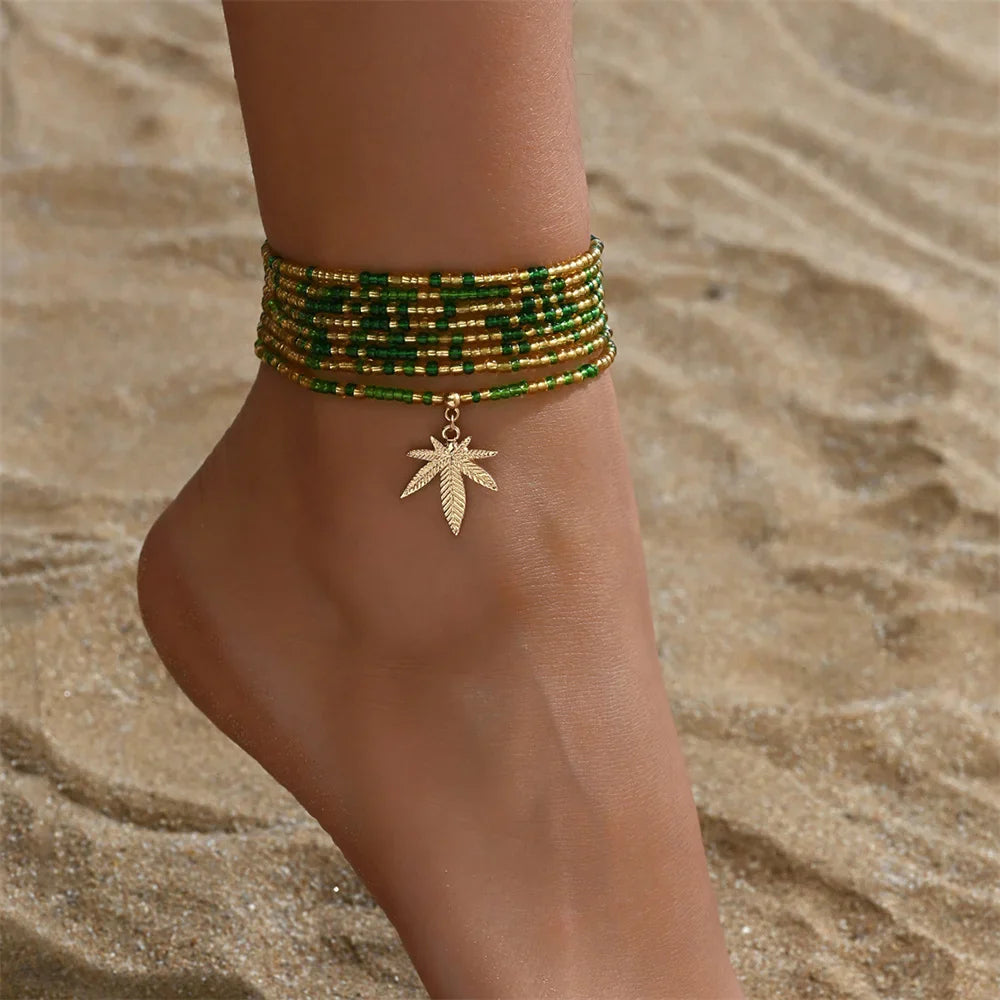 Maple Leaf Beaded Anklet Set