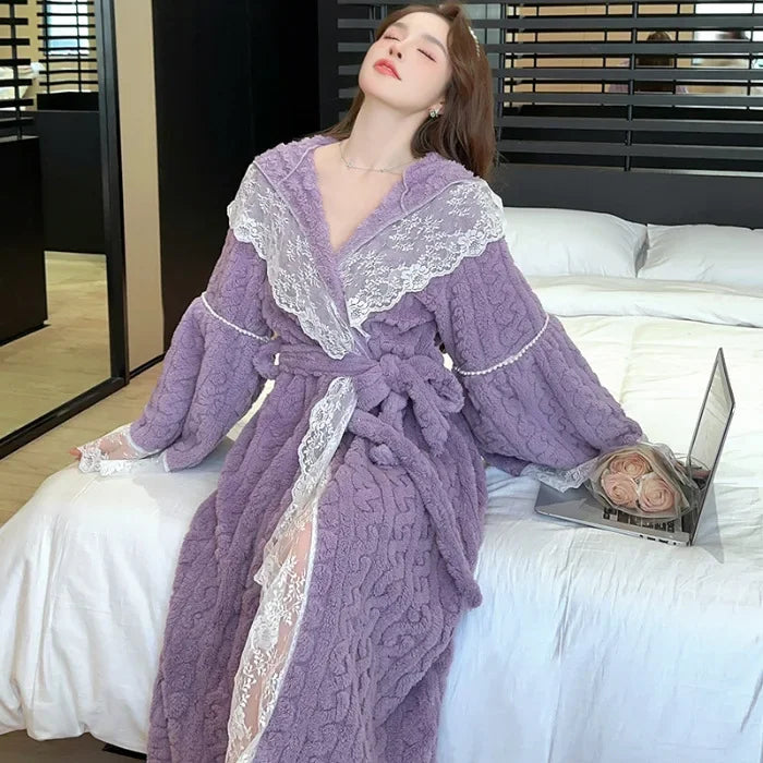 Coral Fleece Hooded Bathrobe