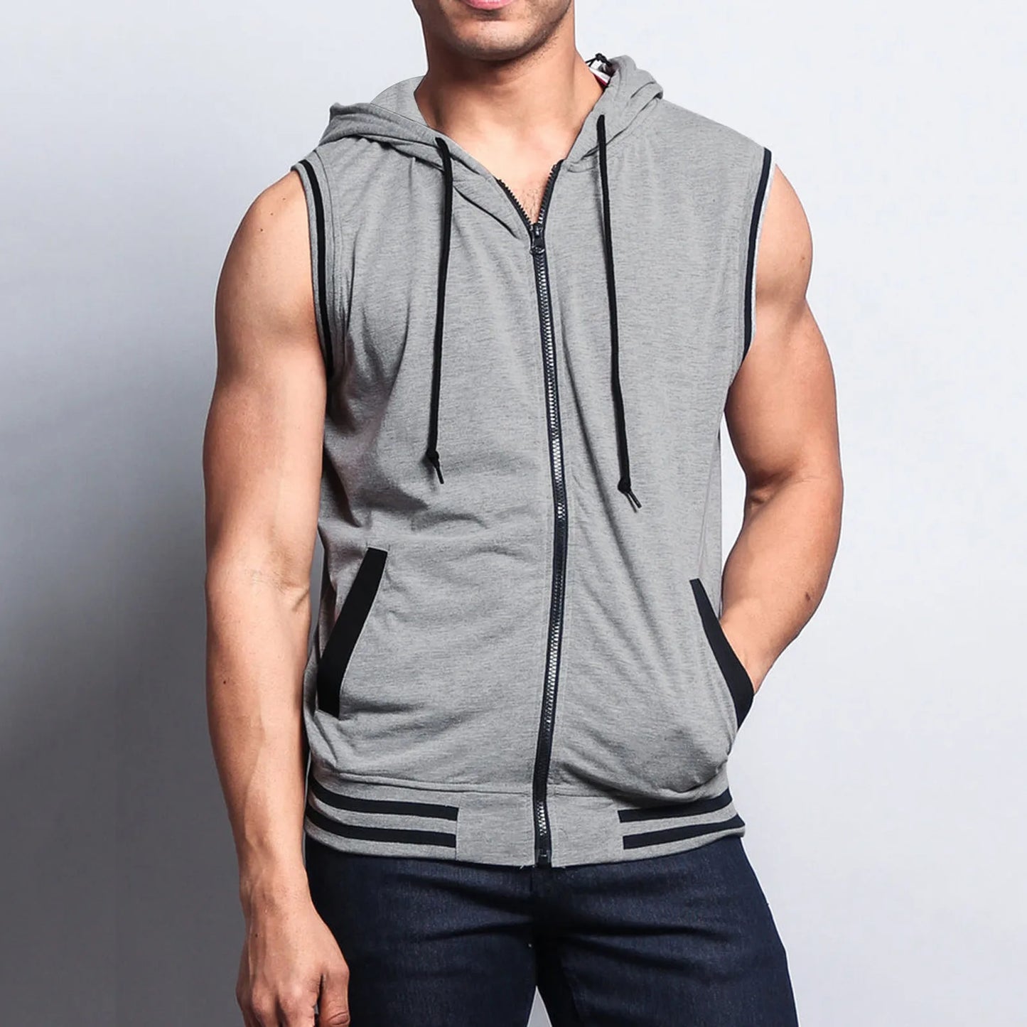 Men Zipper Hoodie Tank Top