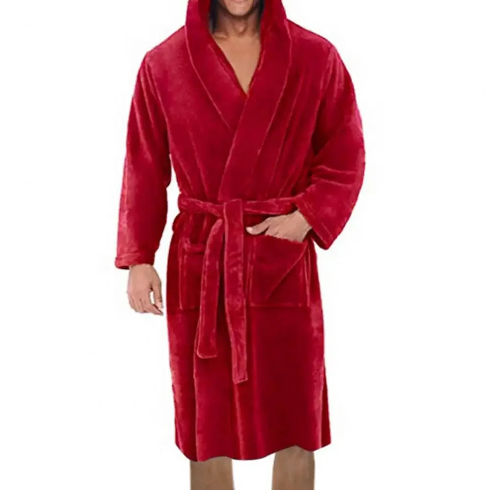 Luxury Men’s Flannel Bath Robe with Belt & Hood
