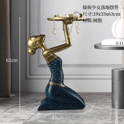 Resin Kneeling Girl Figurine with Storage Tray