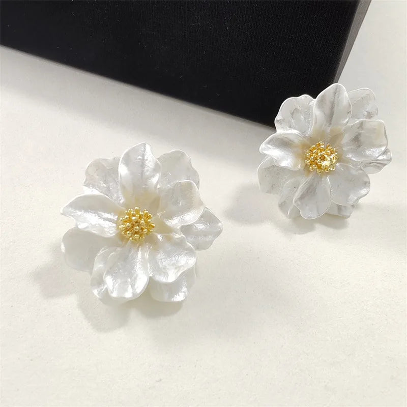 White Flower Stud Earrings
