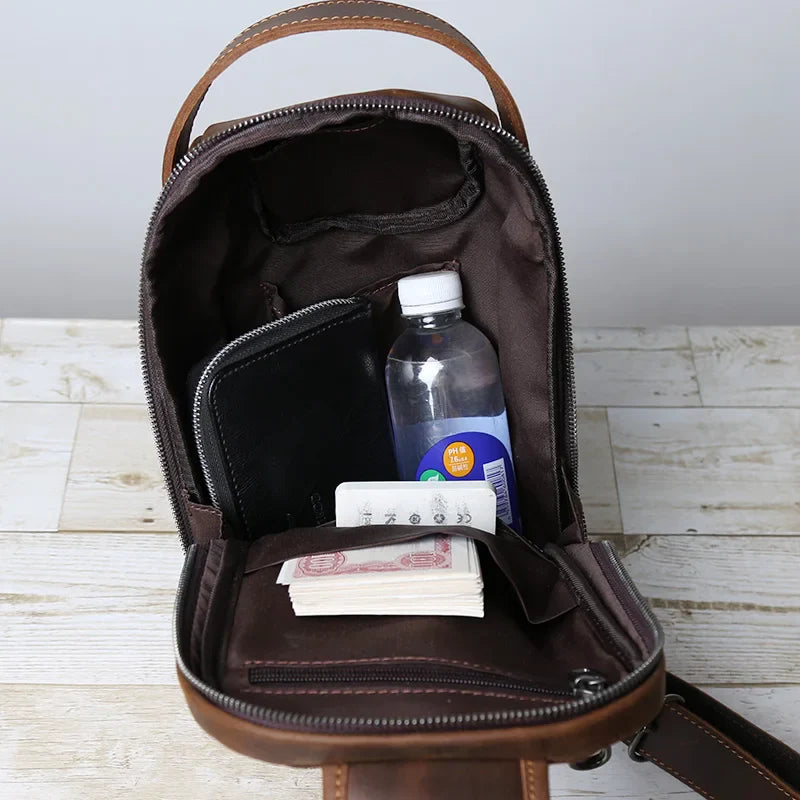 Men’s Retro Leather Crossbody Chest Bag