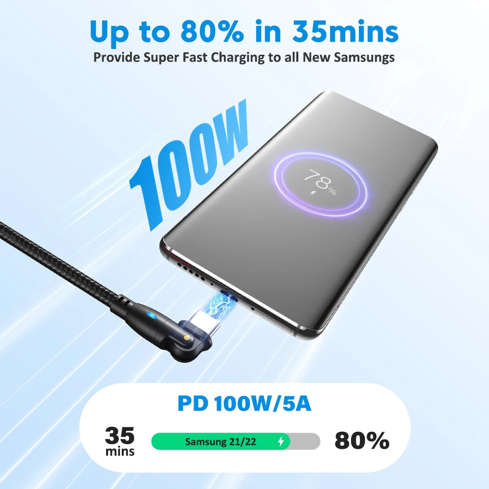 100W USB-C to USB-C Fast Charging Cable with 180° Rotating Connector