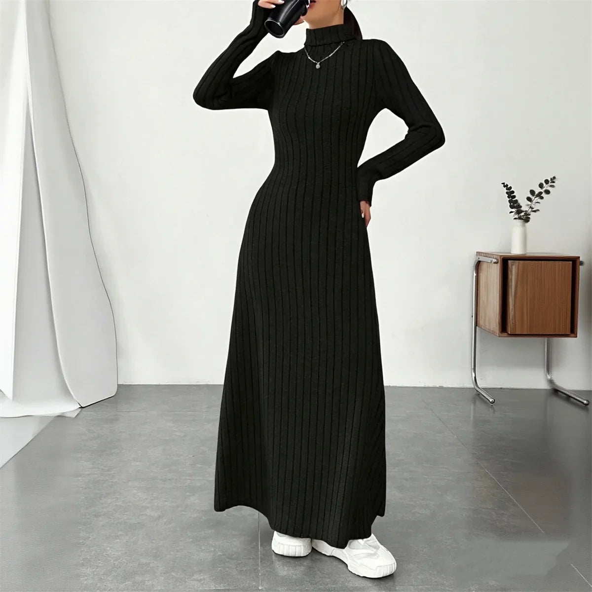 Turtleneck Knit Maxi Dress
