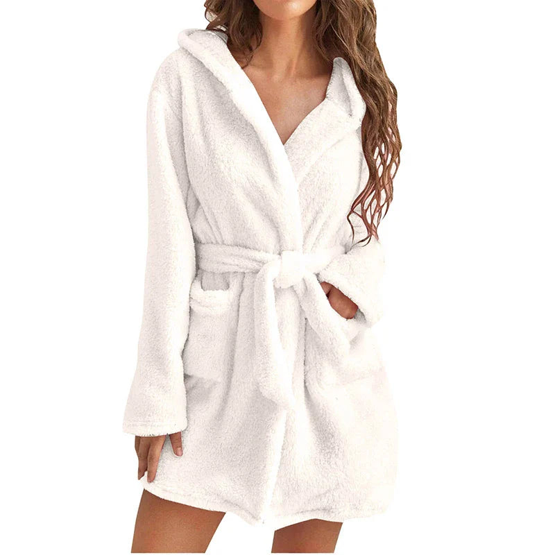 Warm Hooded Flannel Bathrobe