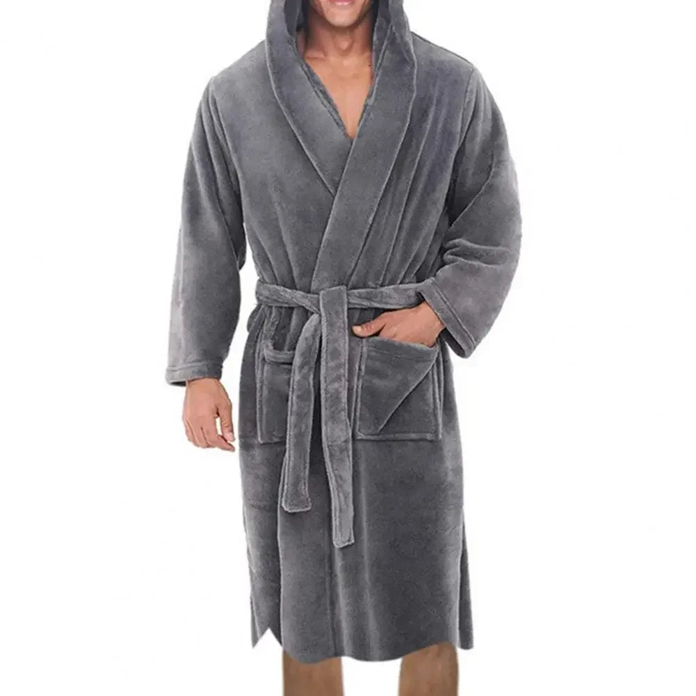 Luxury Men’s Flannel Bath Robe with Belt & Hood