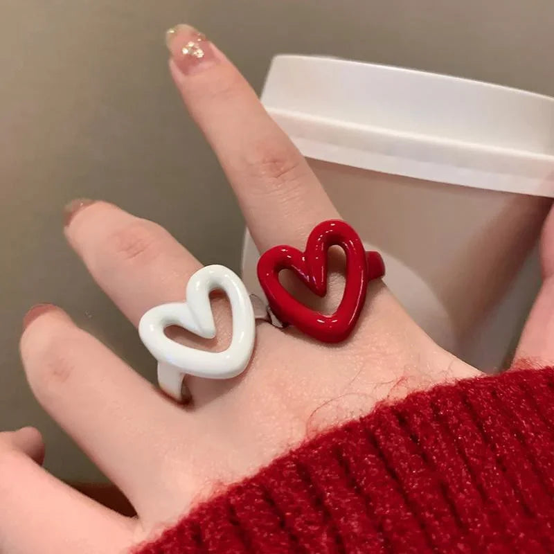 White Red Heart Ring
